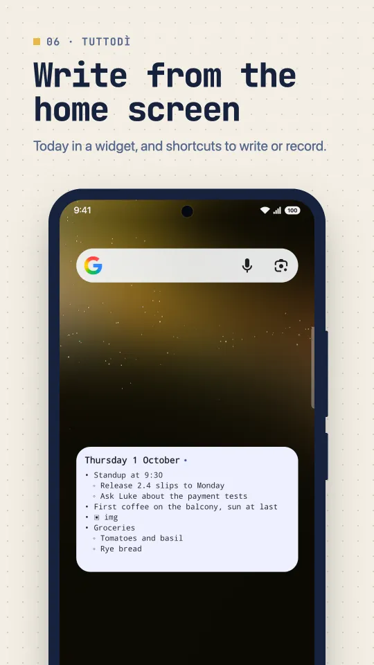 Tuttodì home screen widget